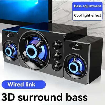 Computer Speakers Wired PC Speakers Gaming Bass Surround Sound System 3.5mm Jack