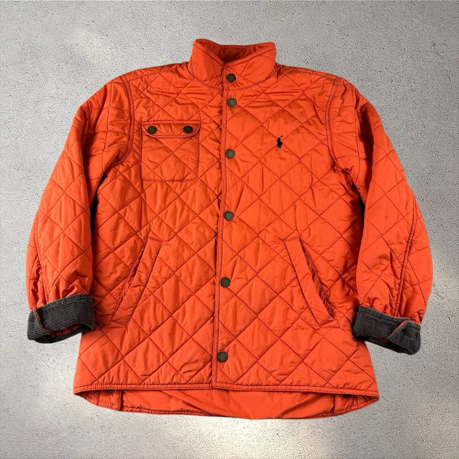 Polo Ralph Lauren Barn Jacket Boys Size Large Orange Quilted Puffer Coat