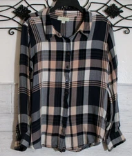 Olive & Oak Women's Top Size XL Multicolored Plaid Long Sleeve
