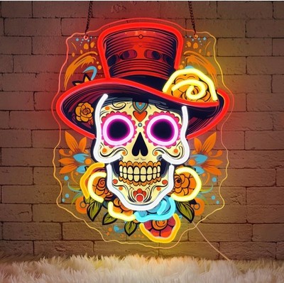 Day of the Dead Neon Sign Mexican Sugar Skull LED Neon Light for Home  Bar Decor