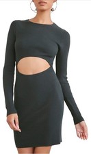 DISCREET Dress Plus Size 3X Bodycon Sexy Ribbed Stretch Knit Black LS Cut Out