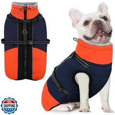 AOFITEE Dog Coat for Small Dogs, Warm Dog Winter Jacket with Harness Built in