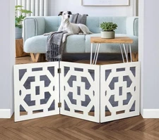 Bundaloo Freestanding Dog Gate Expandable Decorative Wooden Fence for Small t...