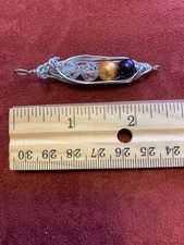 Handcrafted Silver Tone Wire Wrapped Glass Bead Charm Pendant, Asymmetrical