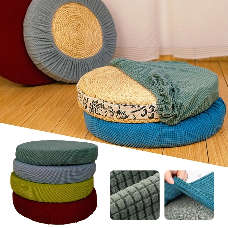 Funda de asiento de puf tejida cubierta de cojín de asiento de piso tela suave elástica cubierta de taburete Foto 2 de 4