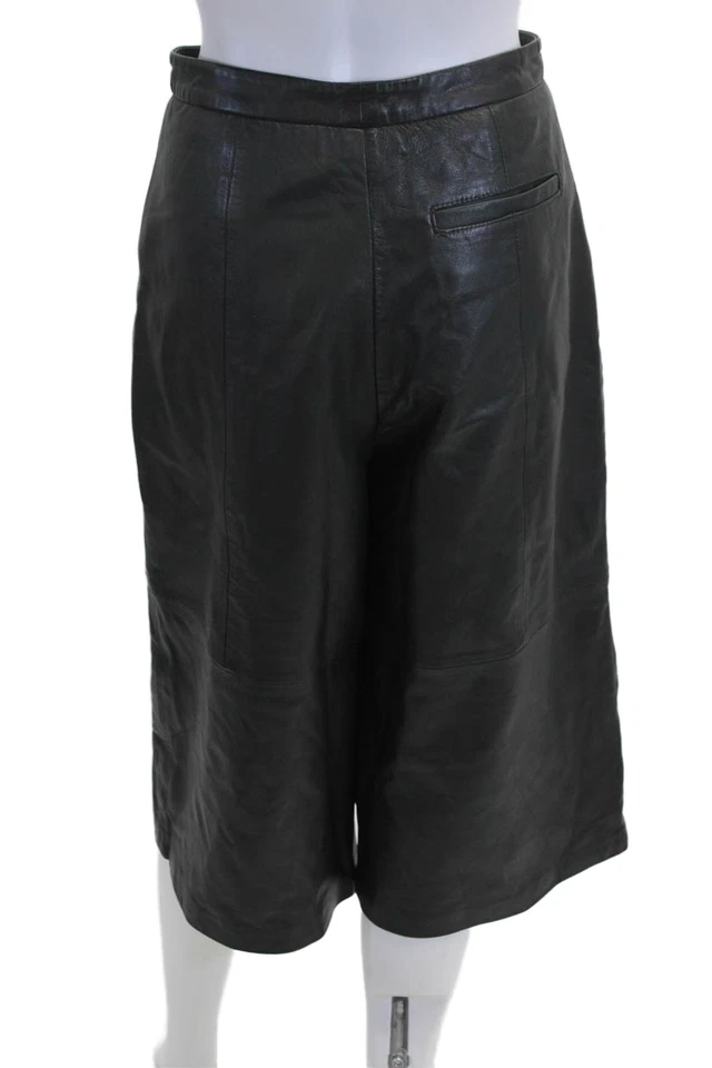 Bermudas de motociclista Topshop unisex negras de cuero real talla 2 Foto 3 de 4