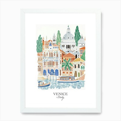 Venice Italy Gouache Travel Illustr Framed Wall Art Poster Canvas Print Picture