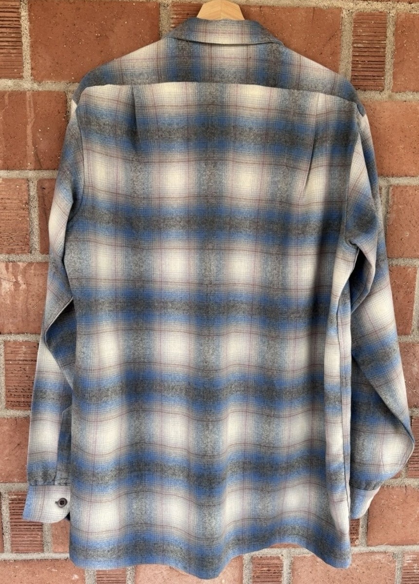 Vintage Pendleton Board Shirt Shadow Plaid Ombre Large L Tall 70s