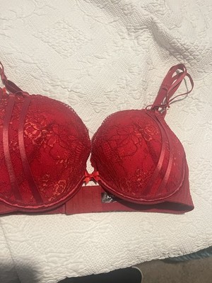 Adore Me Sz 36C Red Underwire Push-up Bra Satin-Lace-Bows
