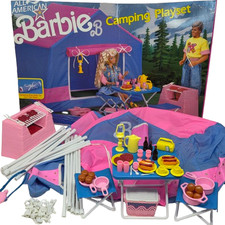 VINTAGE 1990 TUTTO AMERICANO BARBIE CAMPEGGIO PLAYSET # 7223 TENDA E ACCESSORI