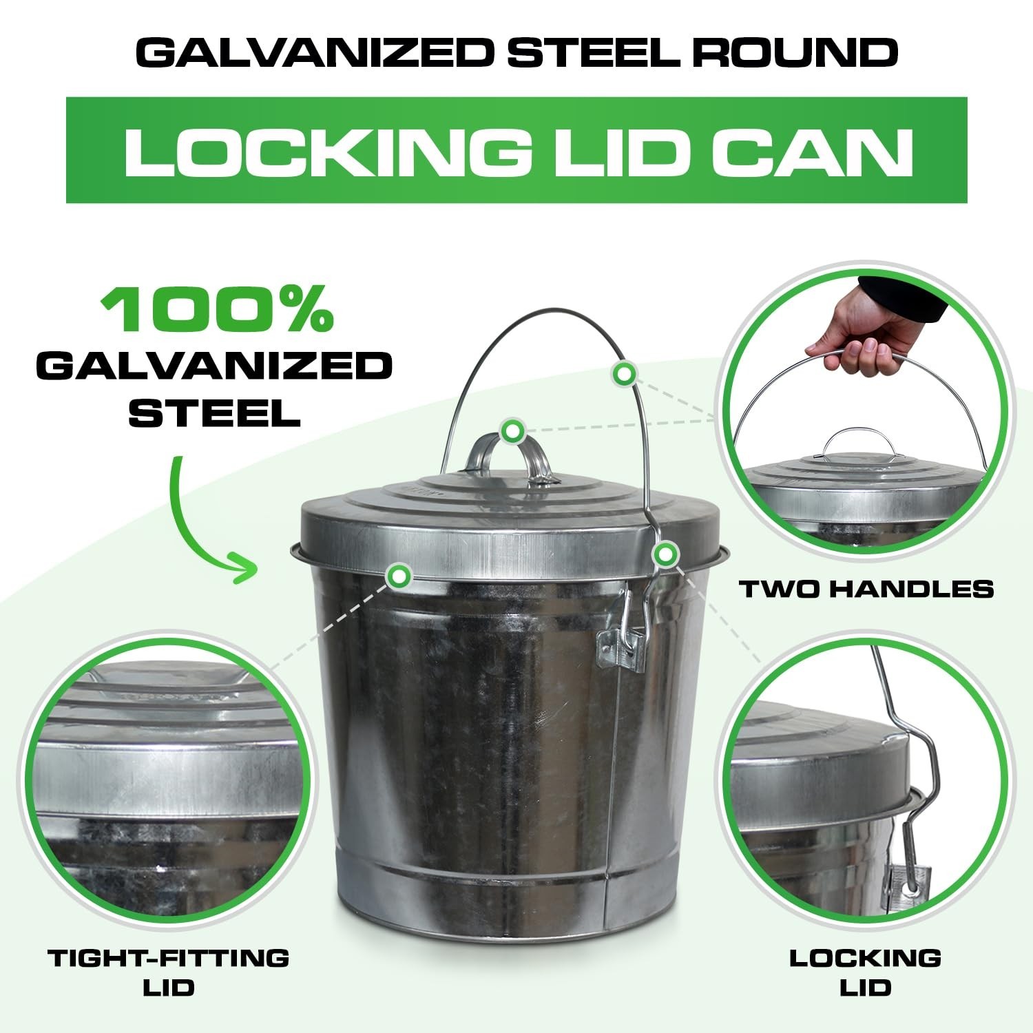 Plexon Galvanized Steel Locking Lid Trash Can, 6-Gallon 1 Fast Ship