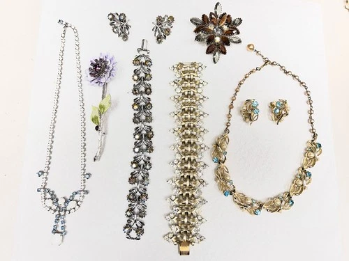 Vintage Designer Costume Jewelry LISNER Blue Rhinestone Necklace Coro Bracelet