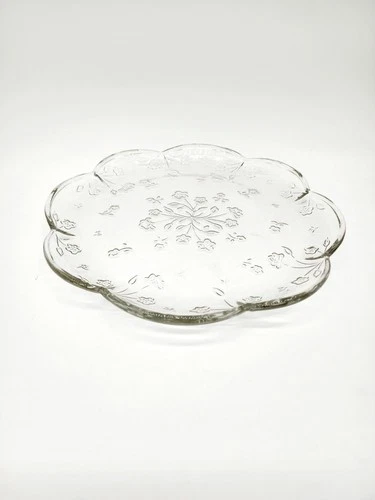 Anchor Hocking Savannah Clear Round Glass Floral Pattern Platter 12” Vintage