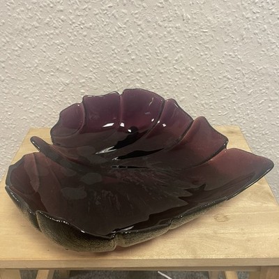 Amethyst lila Glas Blatt Schale Vintage Herz