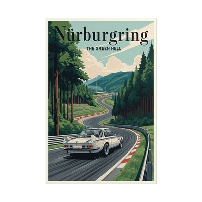 BMW Nurburgring Racing Poster   Vintage Motorsport Circuit  Track Map Wall Art