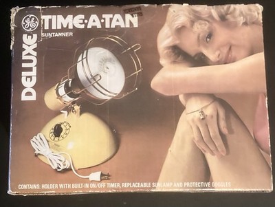 Vintage General Electric Deluxe Time A Tan Sun Lamp RSK-6 w/ Bulb and Box.