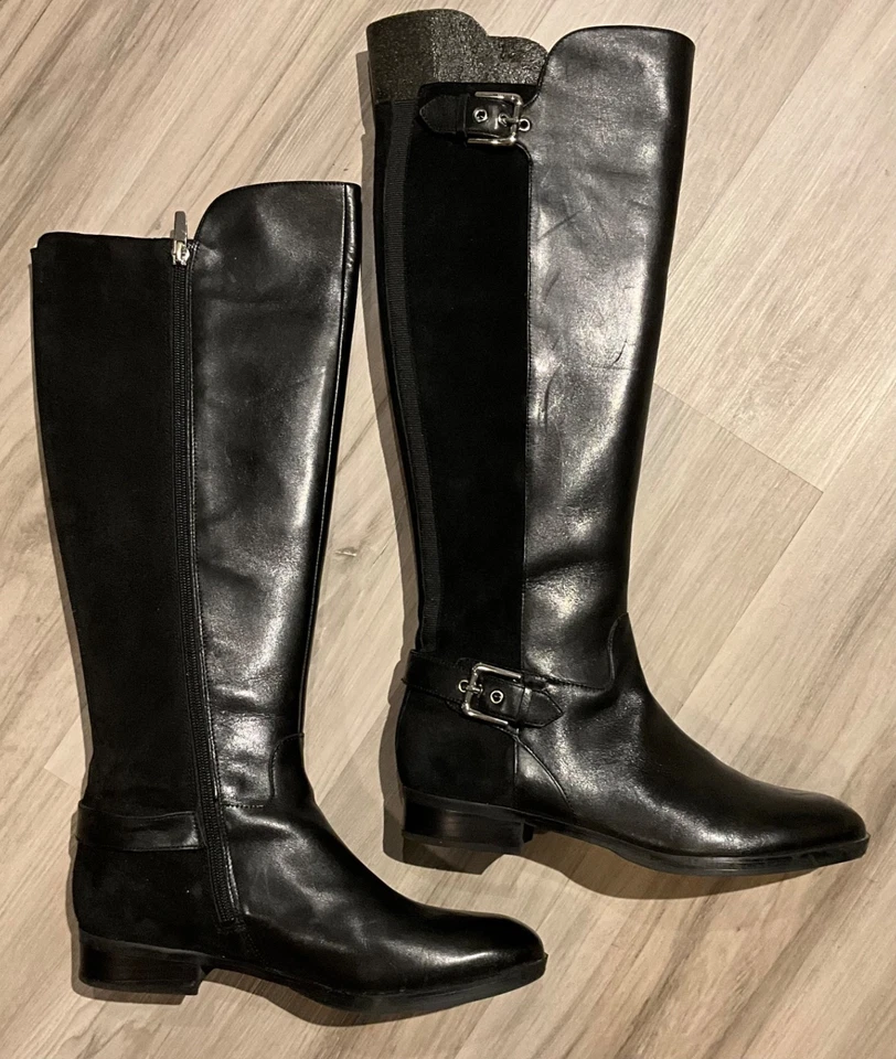 Marc Fisher女式黑色皮革毛毡拉链弹力骑行靴8 1/2 — 第 2/4 张图片