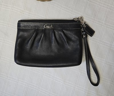  Coach Black Wristlet Pouch Pebble Leather Small Authentic Designer Soft. *READ 