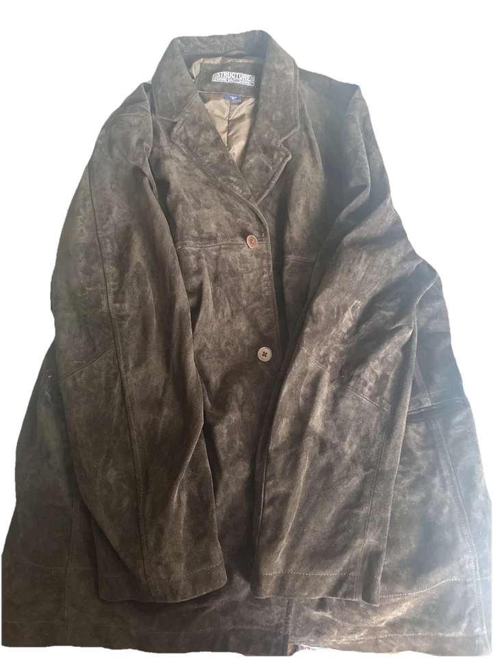 VTG 90s Structure Men’s XL Dark Brown Suede Blazer Jacket Heavy Classic - Image 2 of 4