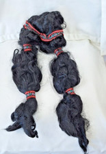 Indian Wig Long Black Stretched Cap Pigtails Halloween Costume Native American