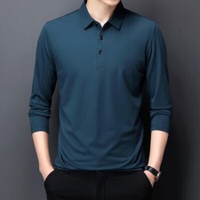 Men's Long Sleeve Polo Tee Shirt Men Casual Solid Color Polos Shirts Tops