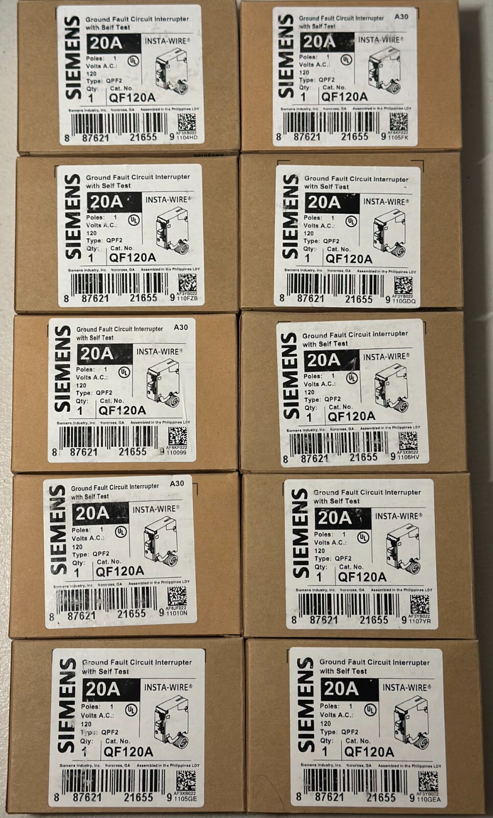 10 PCS Siemens QF120A 20 Amp Circuit Breaker