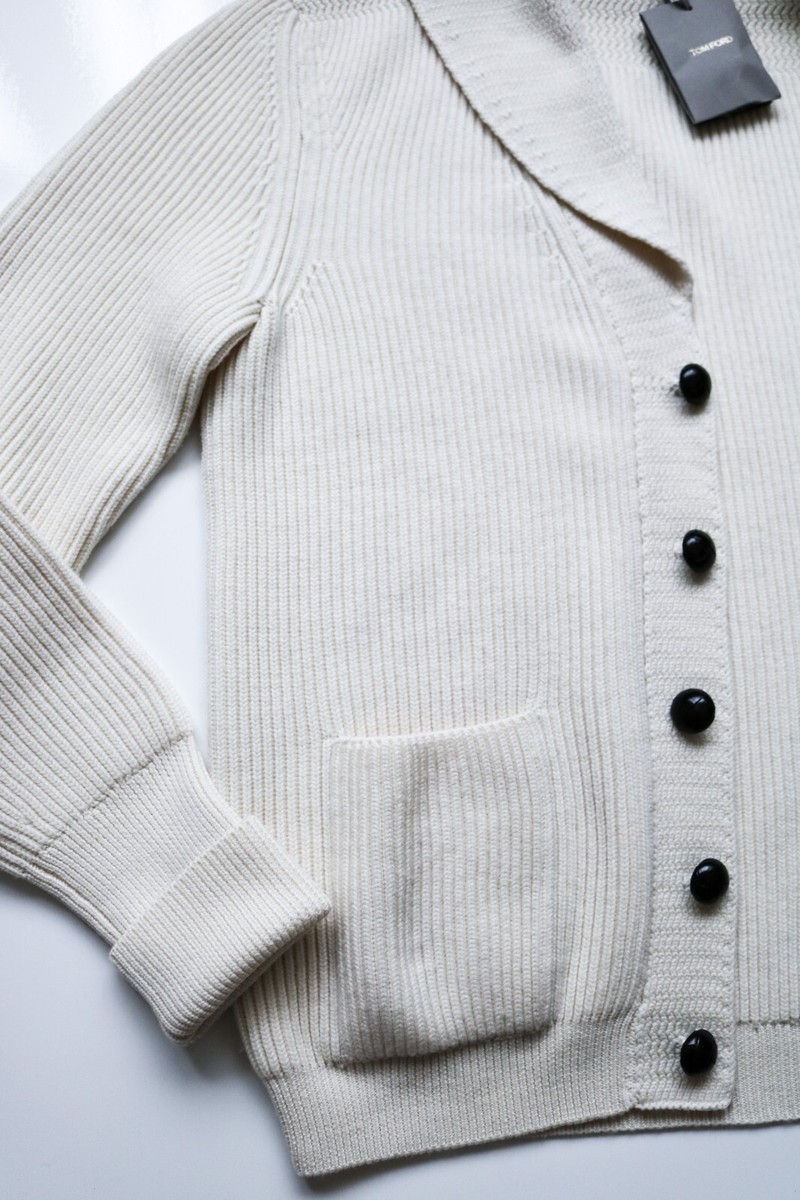 TOM FORD Ivory McQueen Shawl Collar Cardigan Bomber Sweater Size