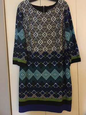 Donna Ricco New York Size 14 Midi Dress Raw Zipper Back Ocean Colors  Gorgeous | eBay
