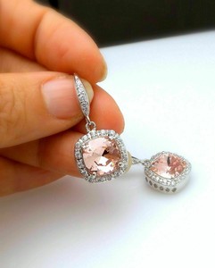 halo morganite 4ct dangle 14k cushion earrings drop finish cut gold
