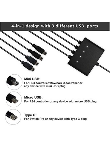 4 in1 Multi Head USB Charging Cable for PS3/4/5, PS Move, Xbox, Switch Gaming - 第 3/7 張圖片