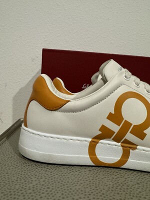 Salvatore Ferragamo NUMBER WHITE/ORANGE Double Gancio Low Top