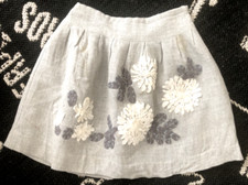 Girls 3A CHARABIA Gray White Ribbon Embroidered Floral SKIRT Zip PARTY Lined