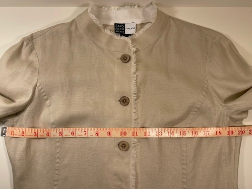 Saks Fifth Avenue Threads Linen Jacket Mandarin Collar Fringed Edges Sz 8 - Picture 5 of 10