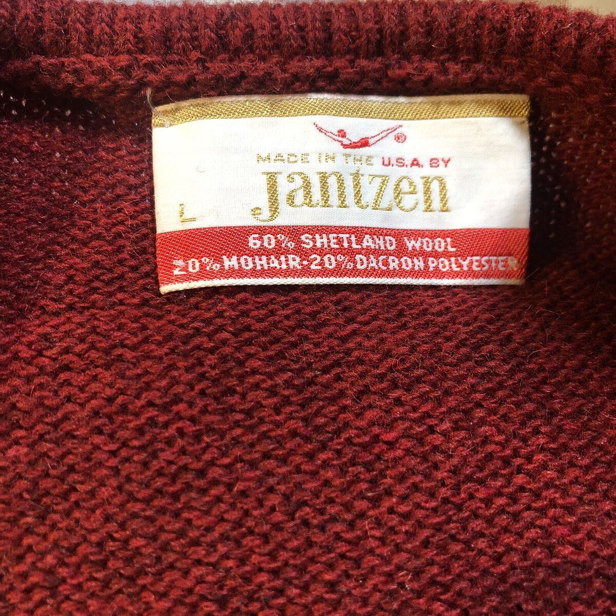 Vintage 60s 70s Jantzen Wool Mohair Cable Knit V Neck