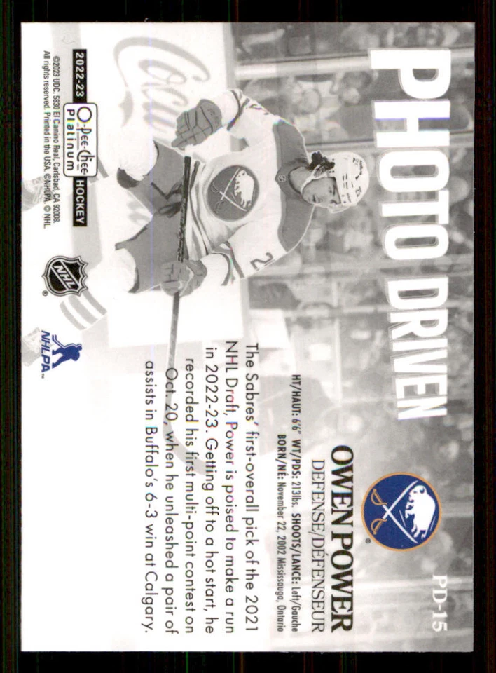 2022-23 O-Pee-Chee Platinum Photo Driven #PD15 Owen Power - Image 2 of 2