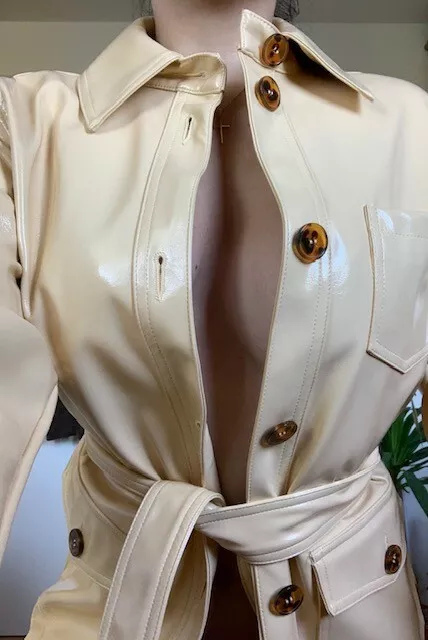 Topshop cream butter yellow belted vinyl PVC latex jacket coat