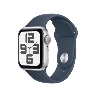Apple Watch SE (2nd Gen.) 40mm Silver Aluminum Case Storm Blue Sport Band -...