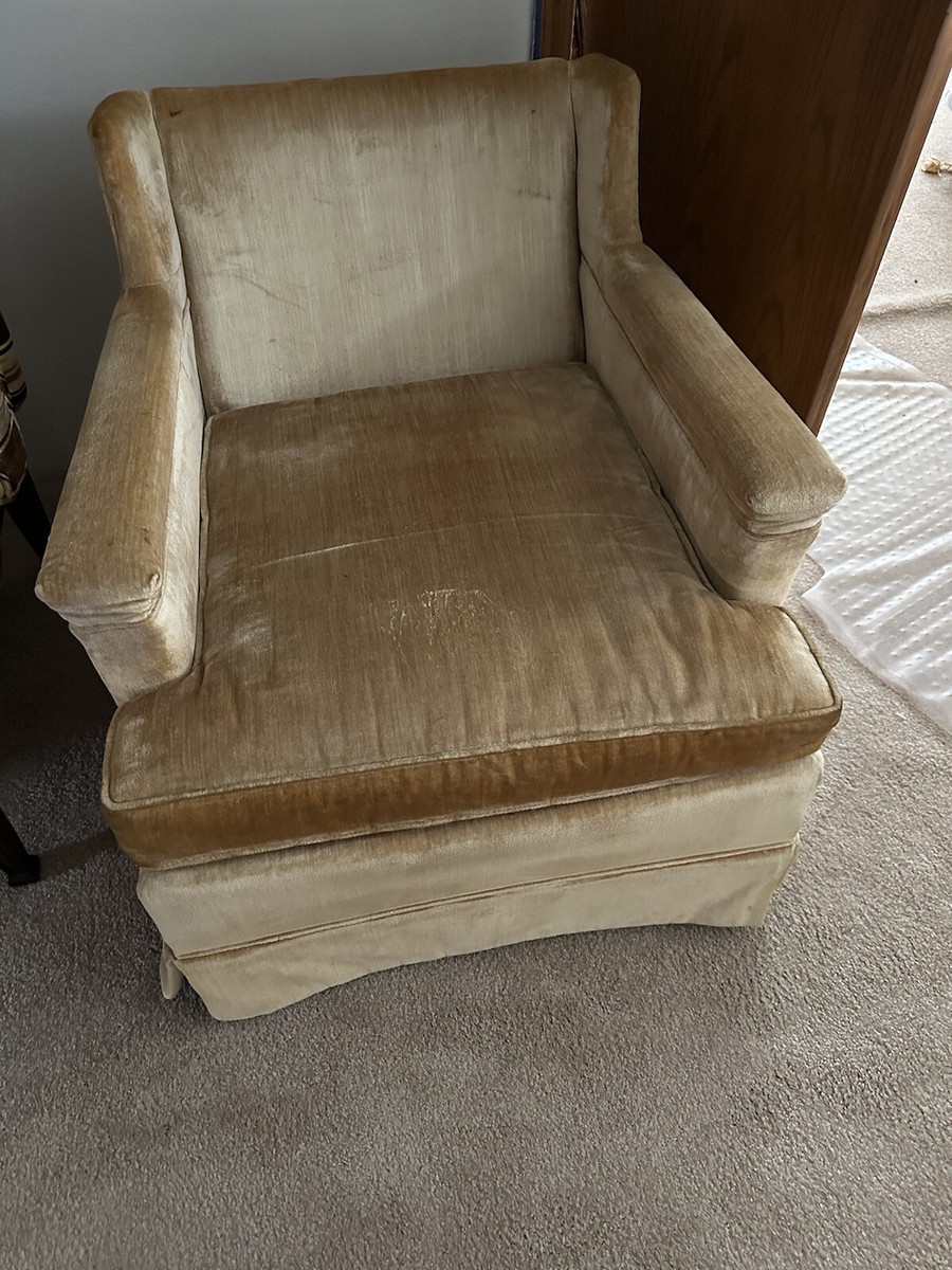 Vintage Late 1960s Striped Couch With Matching Yellow Chair Set