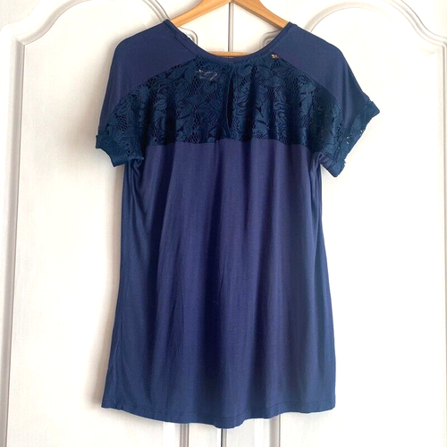Soaked in Luxury - Navy Jersey and Lace Top S 10-12 - Picture 3 of 4