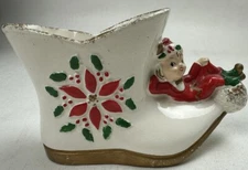 Vintage Napcoware X-6924 Christmas Boot Planter W/Elf Japan 1950’s Pixie