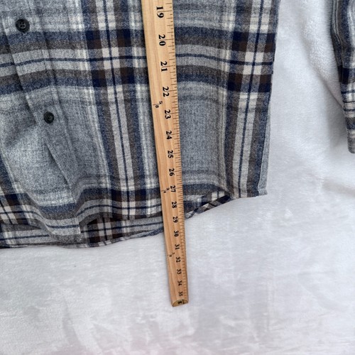 Pendleton Lodge Shirt Mens S Gray Plaid 100% Wool Flannel Pocket Button Up - Picture 7 of 10