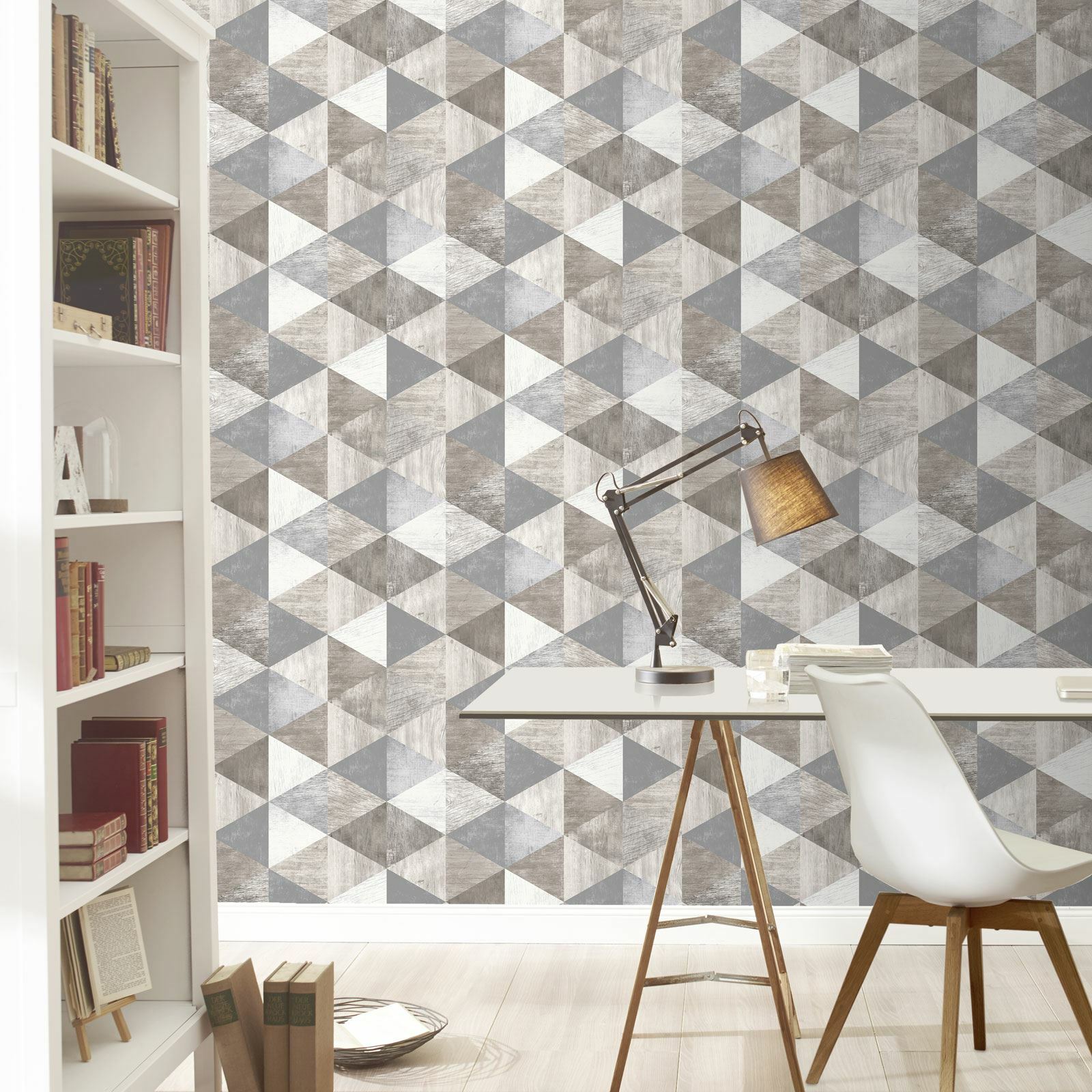 Portfolio Geometric Wood Wallpaper Rasch 213508 Grey Beige Cream eBay