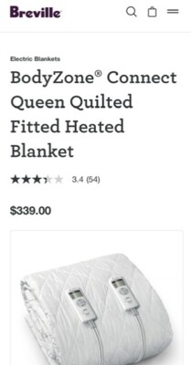 Breville BodyZone® Connect Queen Quilted Fitted Heated Blanket RRP$339  Australia