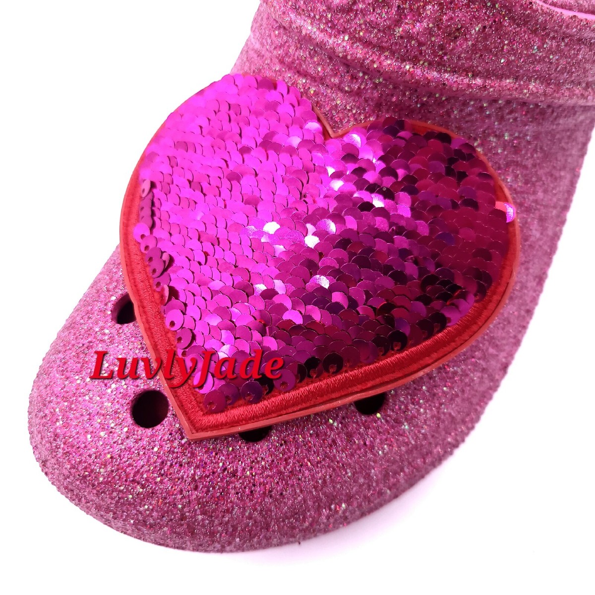 CROCS Classic Lined Pink Glitter Heart Clog Valentine display picture 2