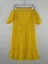 Donna Morgan Dress Women 8 Yellow Eyelet Off the Shoulders Pleated Ruffle Hem