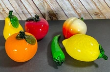 Murano-Style Handblown Art Glass Fruit Vegies ~ Peach Lemon Apple Orange Pear