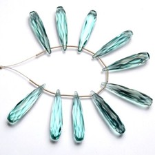10 Ps Hydro Aqua Blue Tear Drop Long Beads Faceted Briolette Jewelry Make 35x7MM