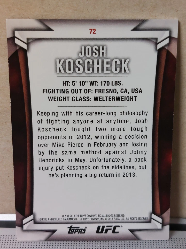 Josh Koscheck #72 2013 Topps UFC Knockout Blue #50/88 - Image 2 of 2