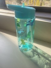 Dinosaur Dino Kids Water Juice Bottle Folded Straw Travel Green Multi