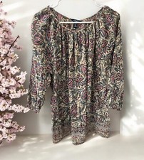 Chaps Blouse Womens Size 1X Paisley Print 3/4 Sleeve keyhole Red Blue beige EUC